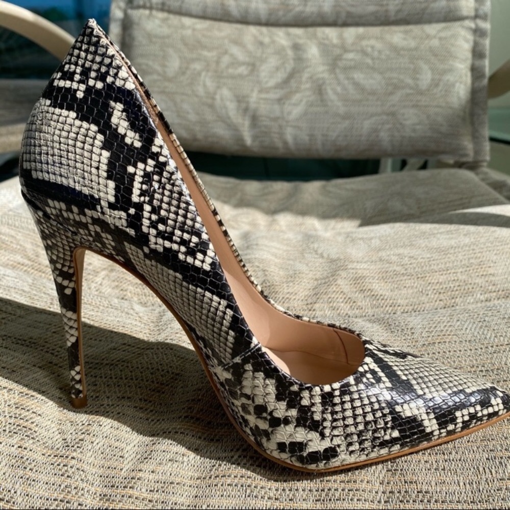 Aldo Black and White Snake-Print Pointed Stilettos